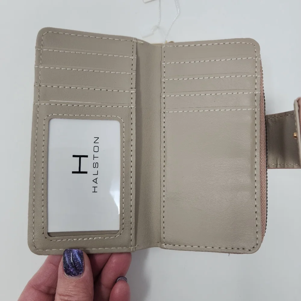 Halston Rose Gold Logo Zip Around and Button Wallet